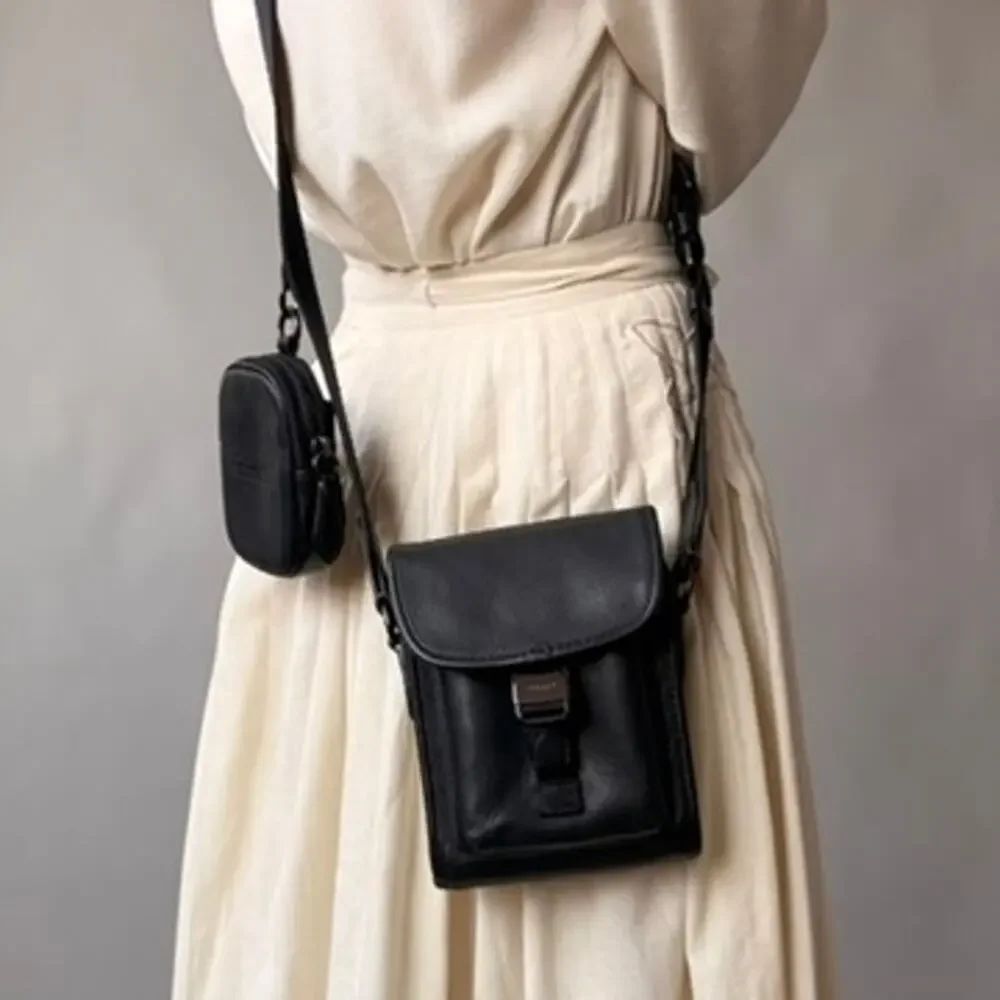 Vintage Coach Charter North/South Crossbody Bag w/ Matching Pouch - Black